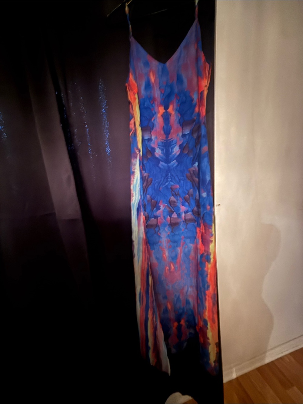 Lulu's Blue & Multicolor Abstract Maxi Slip Dress
